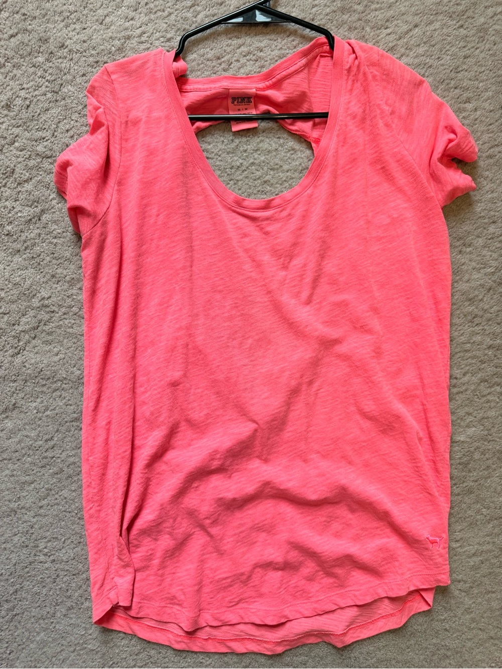 PINK Victoria's Secret Neon Coral Scoop Neck Short Sleeve Tee